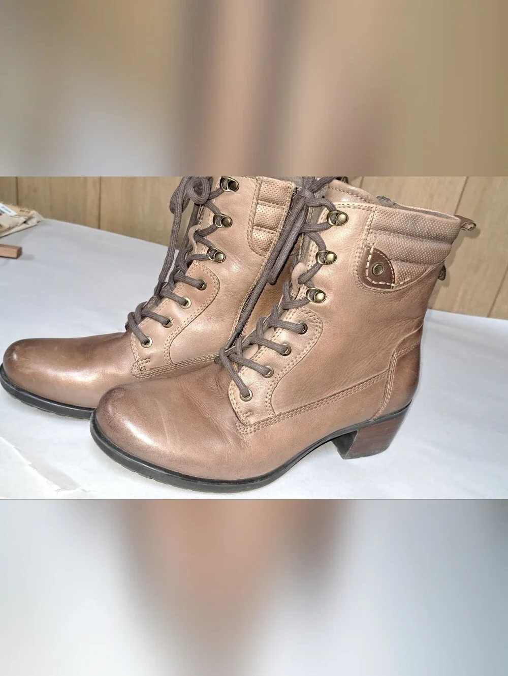 Earth Shoes Denali Anchor Lace Up Side Zip Heel Boots Walnut Brown Size 11 M